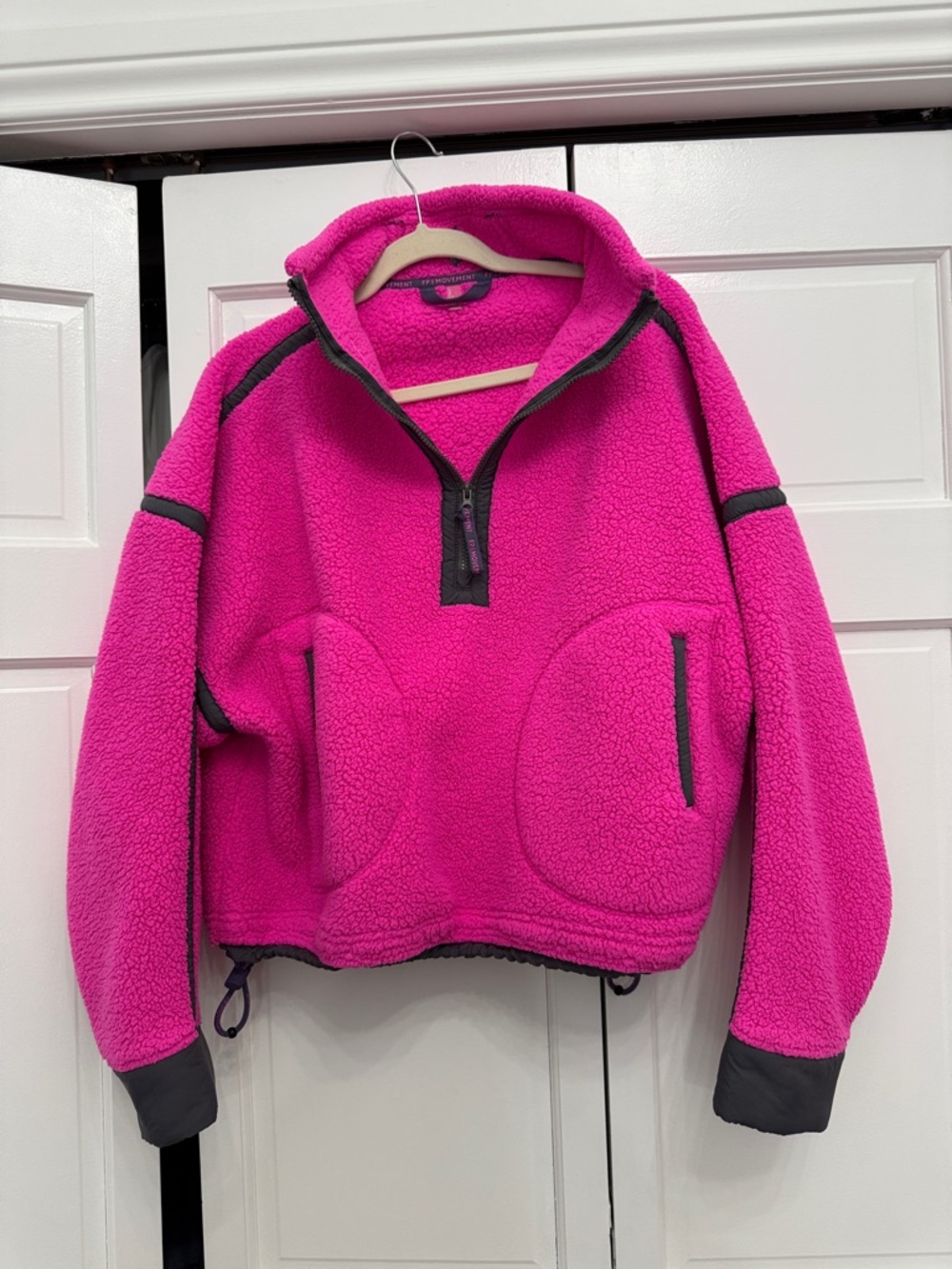 FP Movement by Free People Hot Pink Sherpa Half-Zip Pullover with Black Trim